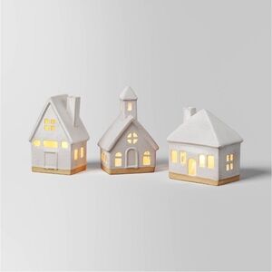 Wondershop 3pc Lit Ceramic Buildings Decorative Christmas Figurine Set W…